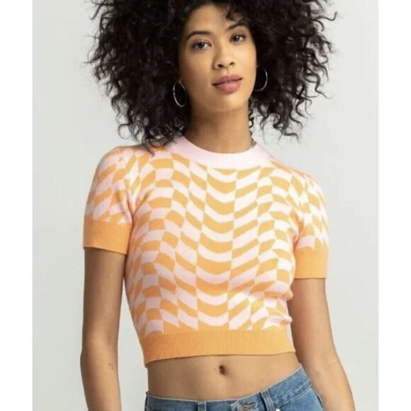 Tilly's RSQ Checker Womens Crop Sweater Vintage Look Retro Funky Size XXL 2XL M - Picture 1 of 7